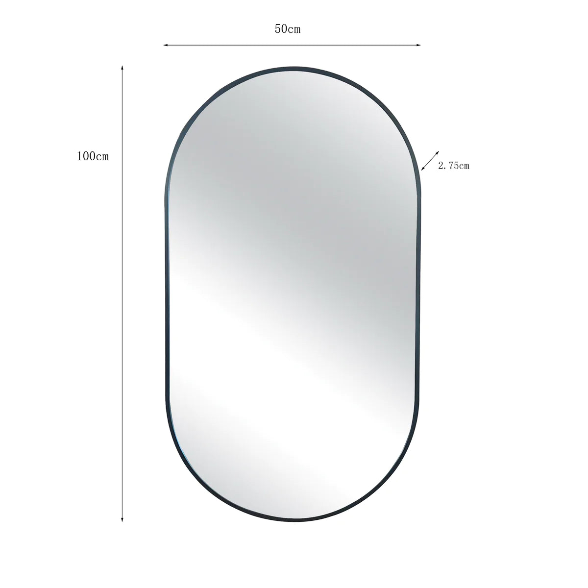 Ebony & Flo - Odes Black Pill Shape Mirror 50 X 100cm