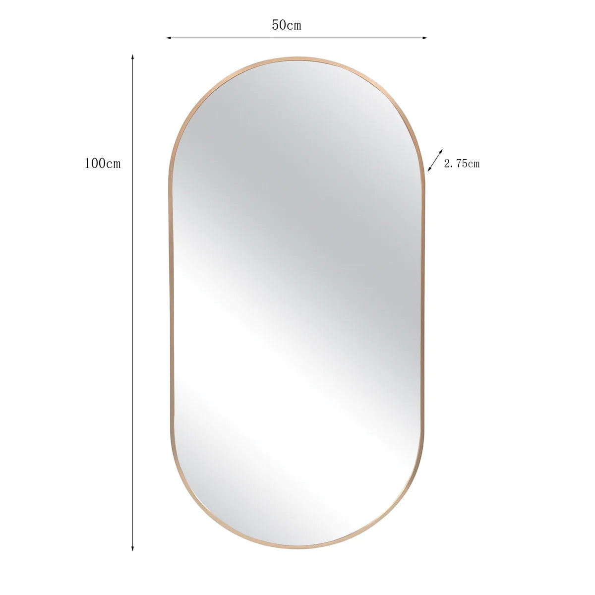 Ebony & Flo - Odes Brushed Gold Pill Shape Mirror 50 X 100 Cm